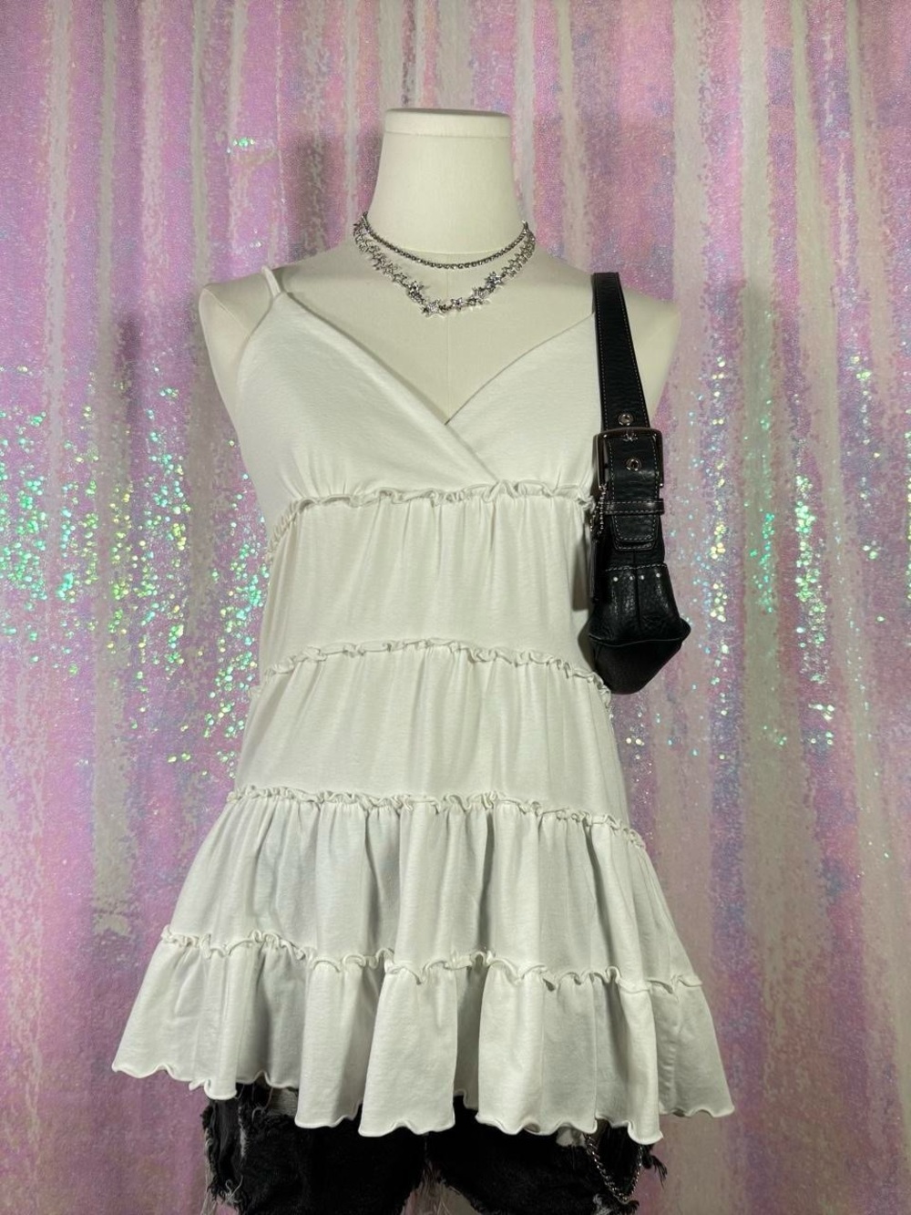 Moda International White Ruched Baby Doll Tank Top ★彡
